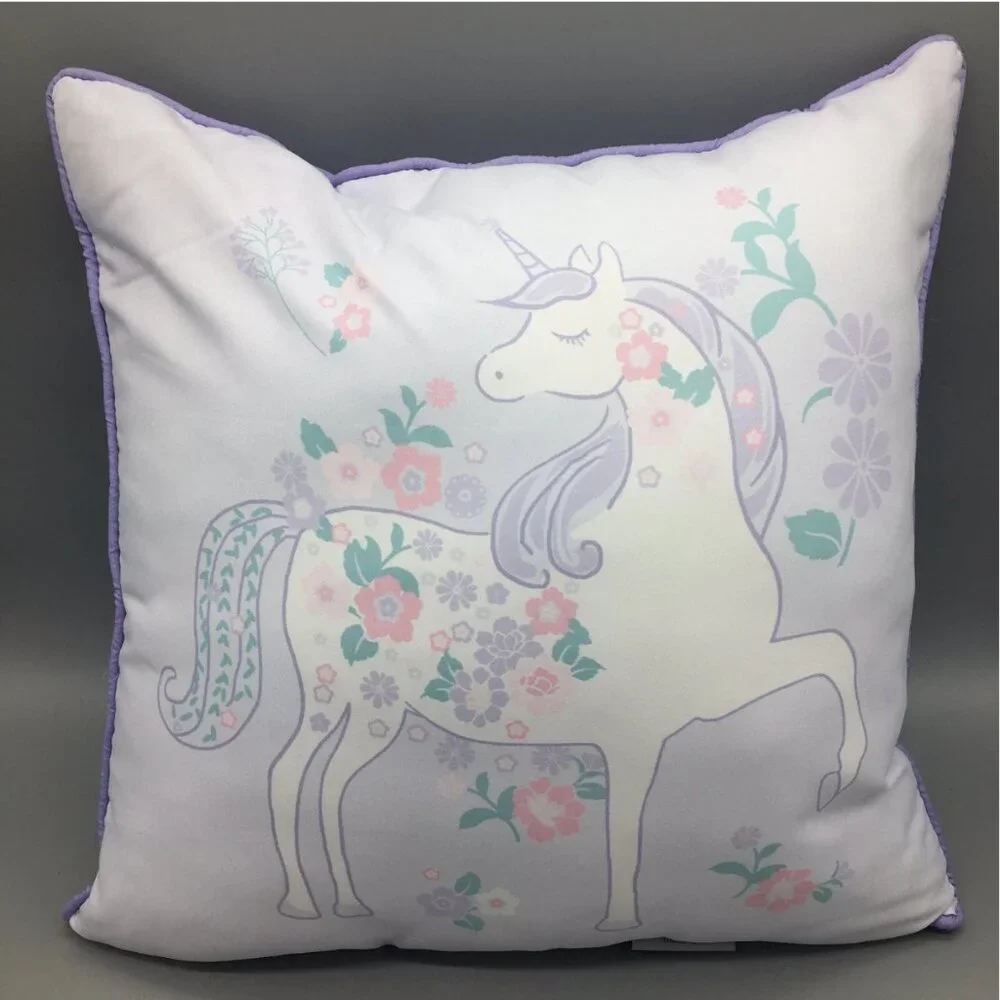 5pc Nicole Miller Unicorn FULL QUEEN Comforter Sham 2 Pillows Set Floral Purple